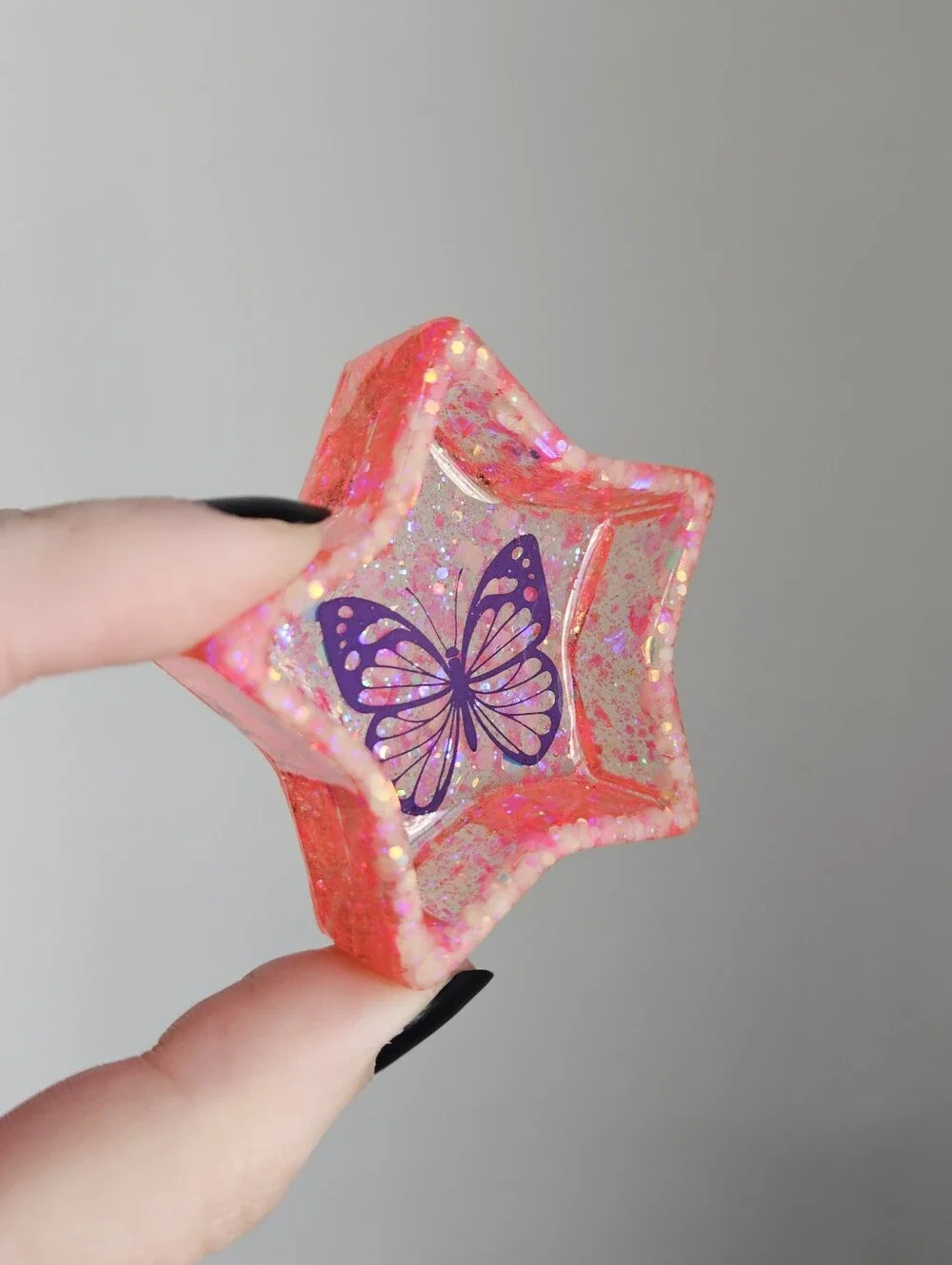 Handmade Pink Star Mini Resin Ring Dish Glow In The Dark Purple Butterfly